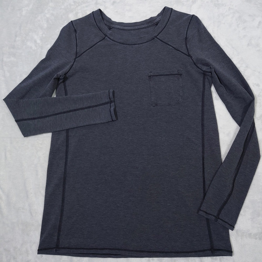 Lululemon Find Your Zen T Shirt Womens S Gray Long Sleeve Pocket Athleisure Tee